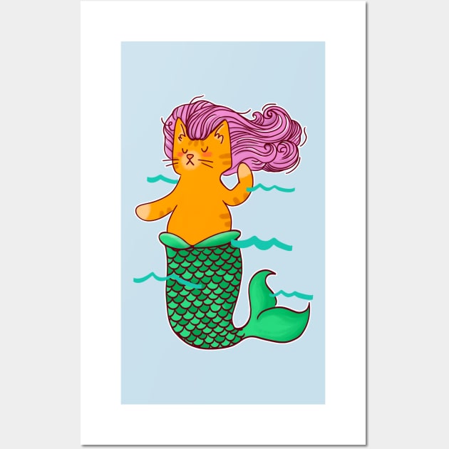 Mermaid Cat Mer Cat Catfish Wall Art by SusanaDesigns